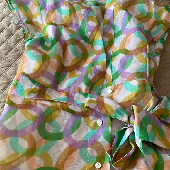 Sandro Green Athena Circle Print Linen & Silk Shirtdress, Size 36 - Picture 6 of 8